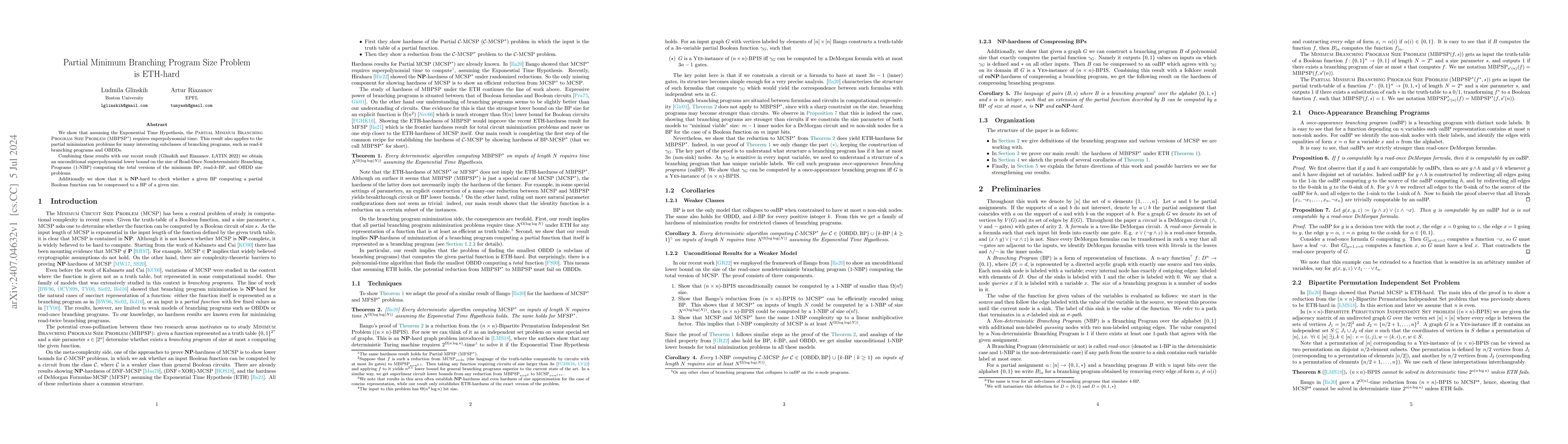 Thumbnail for Partial Minimum Branching Program Size Problem is ETH-hard