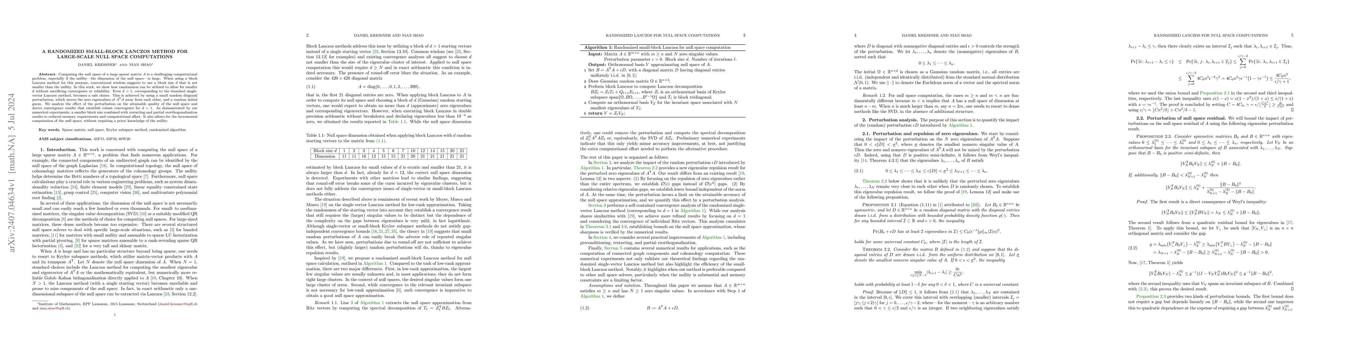 Thumbnail for A randomized small-block Lanczos method for large-scale null space
  computations