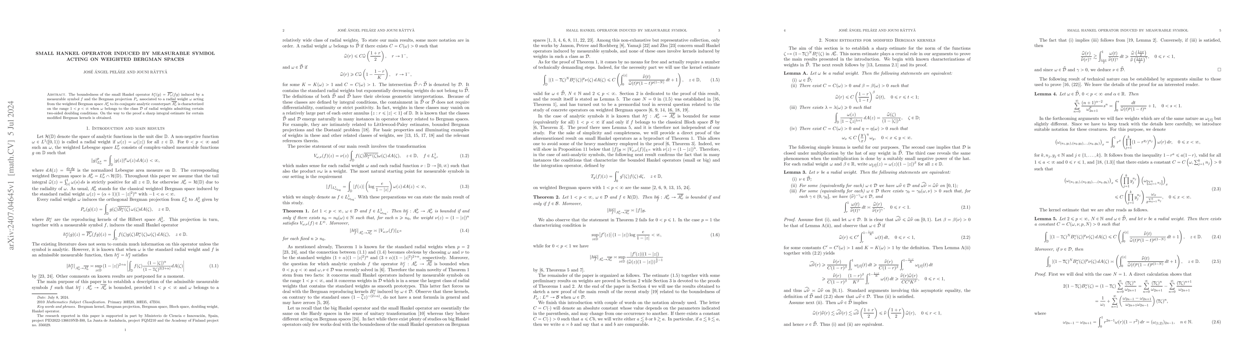 Thumbnail for Small Hankel operator induced by measurable symbol acting on weighted
  Bergman spaces