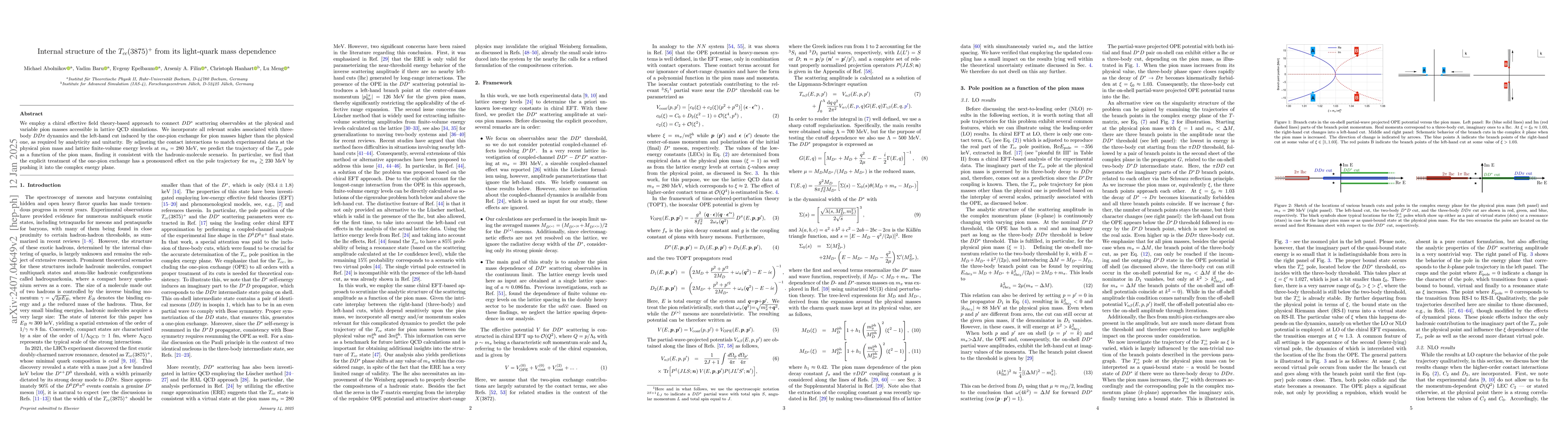 Thumbnail for Internal structure of the $T_{cc}(3875)^+$ from its light-quark mass
  dependence