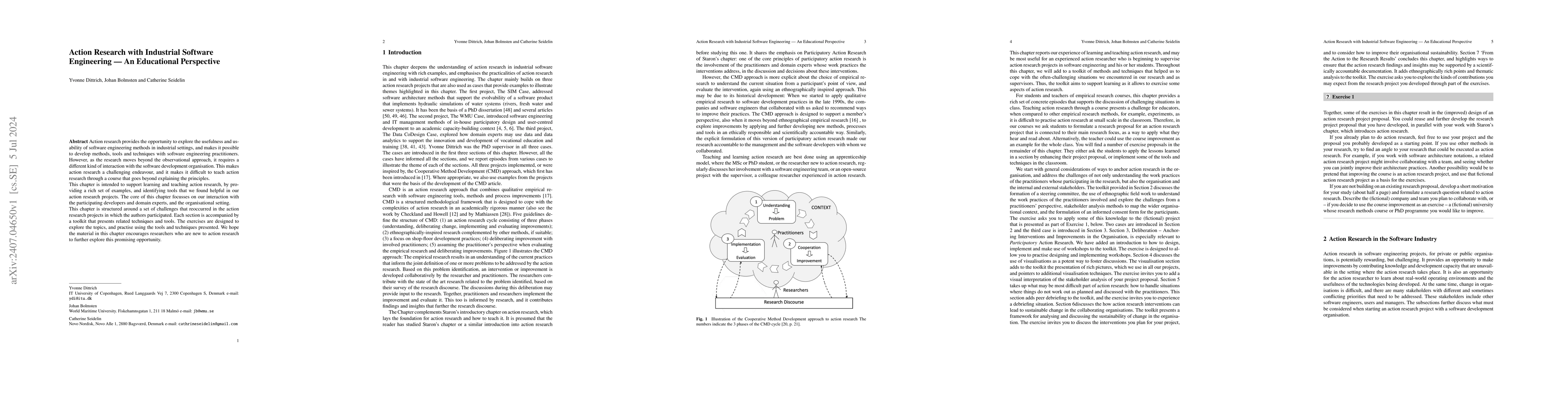 Thumbnail for Action Research with Industrial Software Engineering -- An Educational
  Perspective