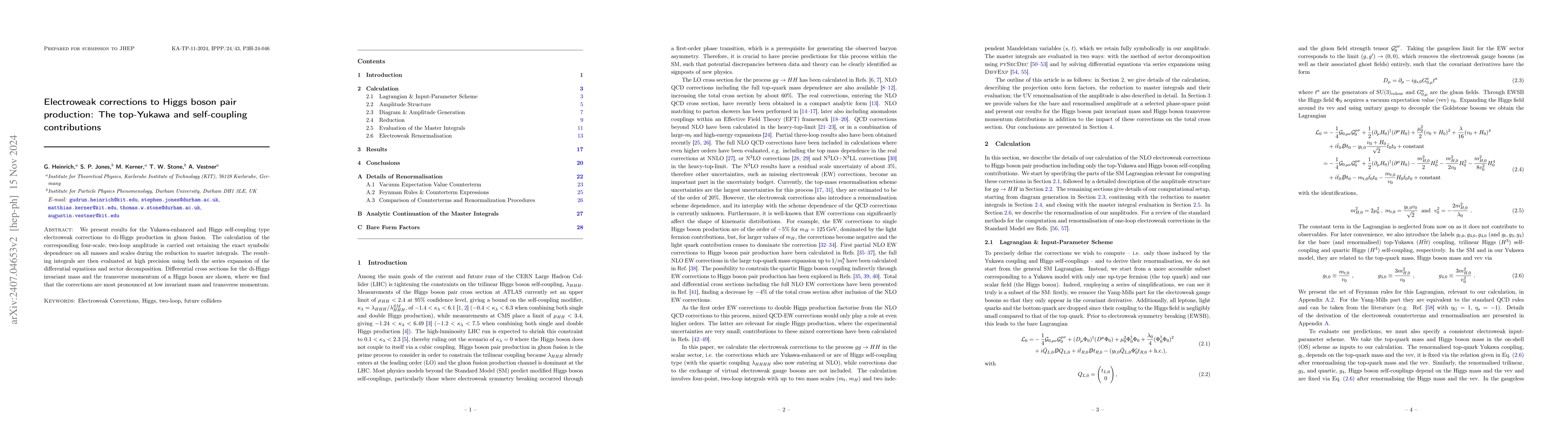 Thumbnail for Electroweak corrections to Higgs boson pair production: The top-Yukawa
  and self-coupling contributions