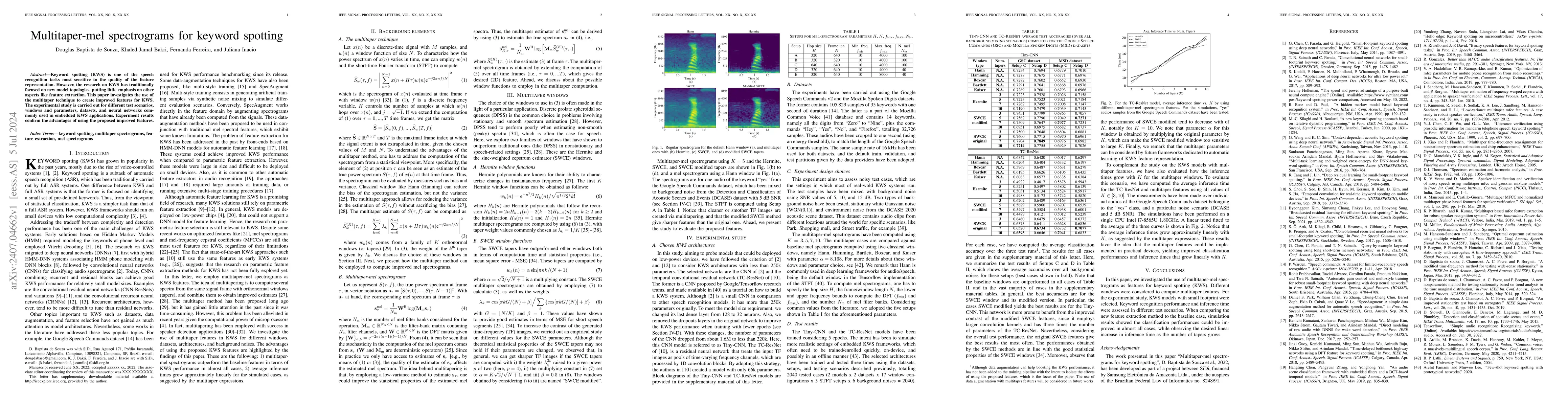 Thumbnail for Multitaper mel-spectrograms for keyword spotting