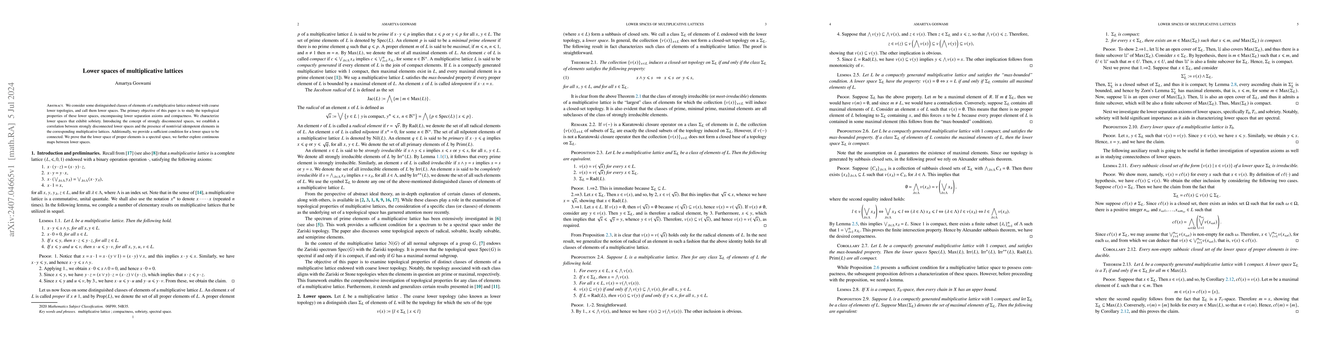 Thumbnail for Lower spaces of multiplicative lattices
