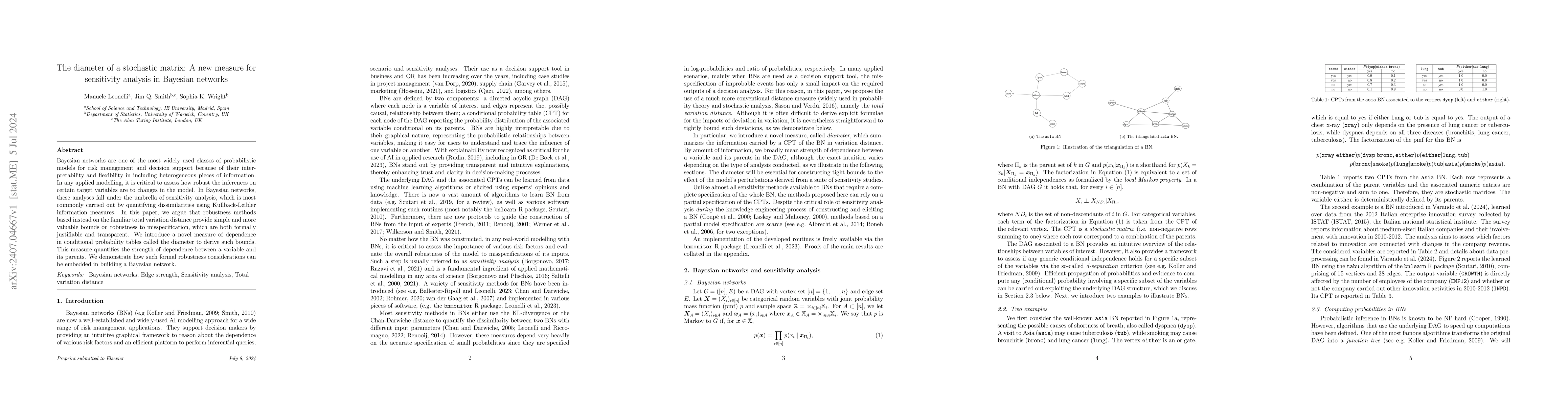 Thumbnail for The diameter of a stochastic matrix: A new measure for sensitivity
  analysis in Bayesian networks