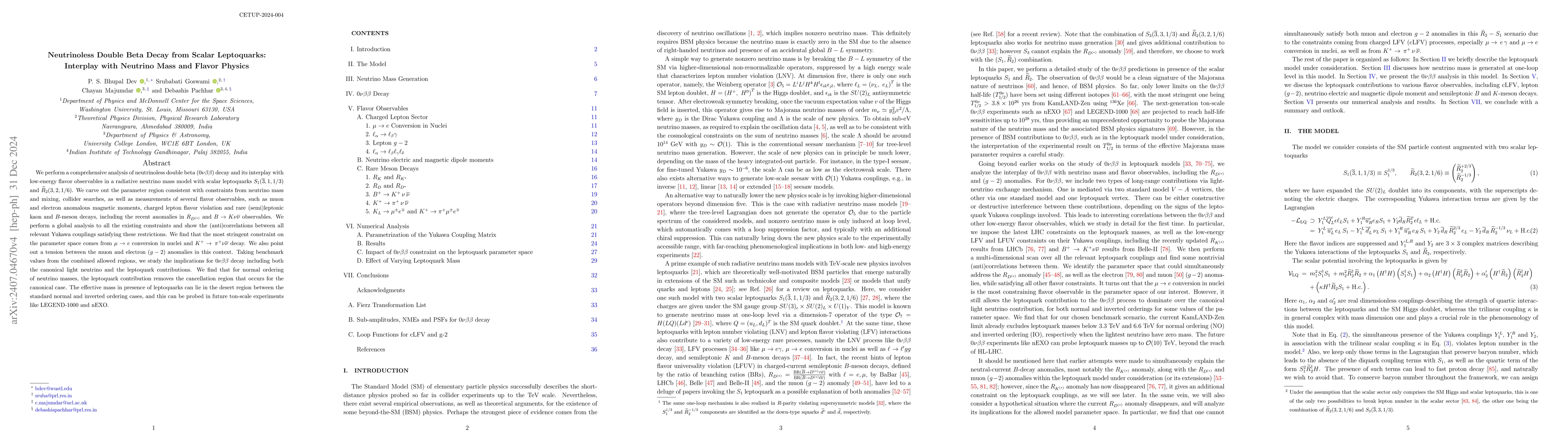 Thumbnail for Neutrinoless Double Beta Decay from Scalar Leptoquarks: Interplay with
  Neutrino Mass and Flavor Physics