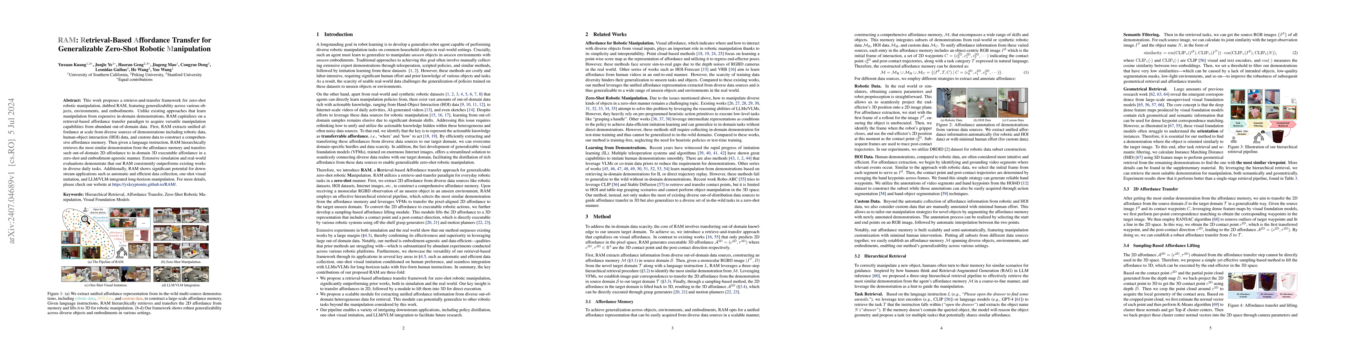 Thumbnail for RAM: Retrieval-Based Affordance Transfer for Generalizable Zero-Shot
  Robotic Manipulation