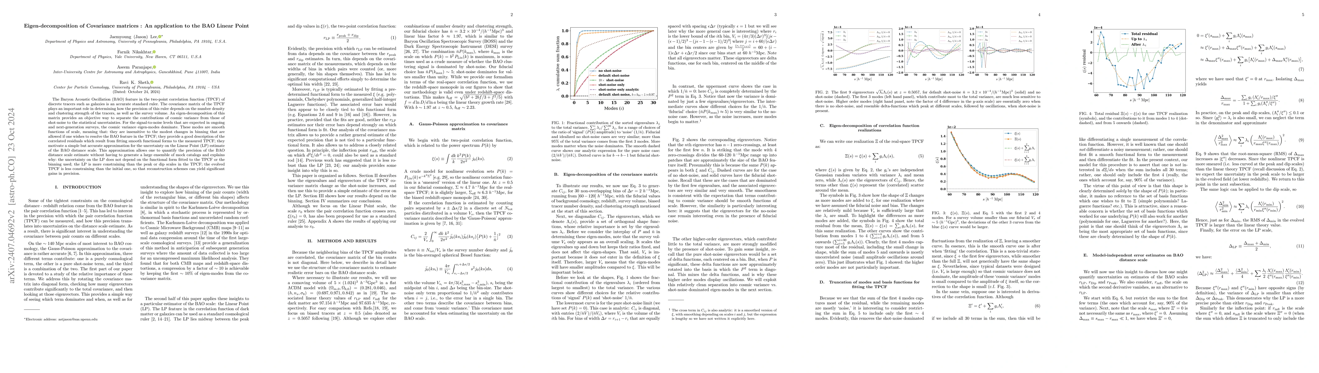 Thumbnail for Eigen-decomposition of Covariance matrices: An application to the BAO
  Linear Point