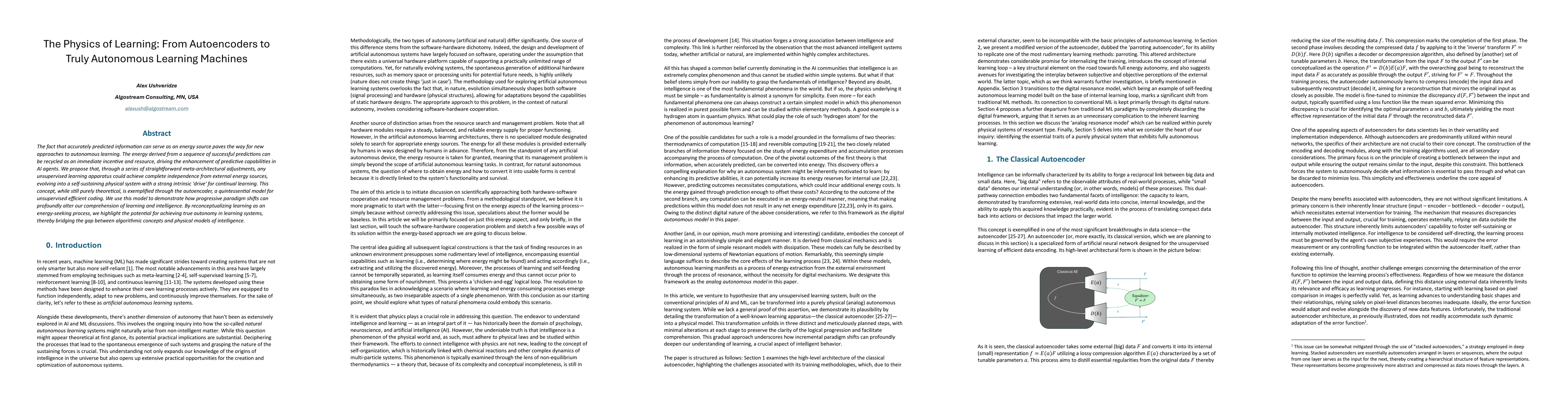 Thumbnail for The Physics of Learning: From Autoencoders to Truly Autonomous Learning
  Machines