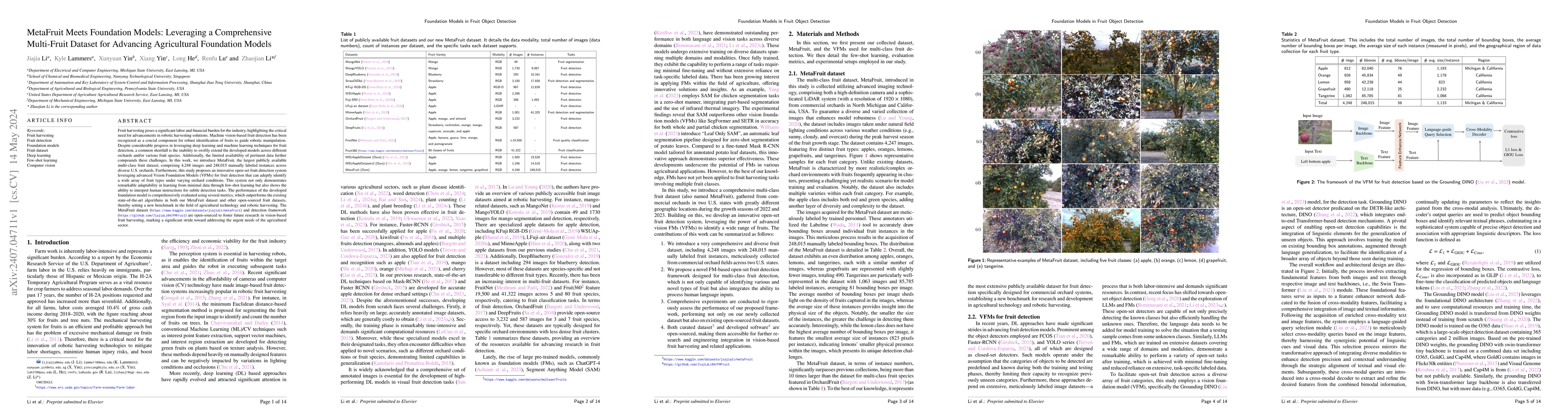 Thumbnail for MetaFruit Meets Foundation Models: Leveraging a Comprehensive
  Multi-Fruit Dataset for Advancing Agricultural Foundation Models