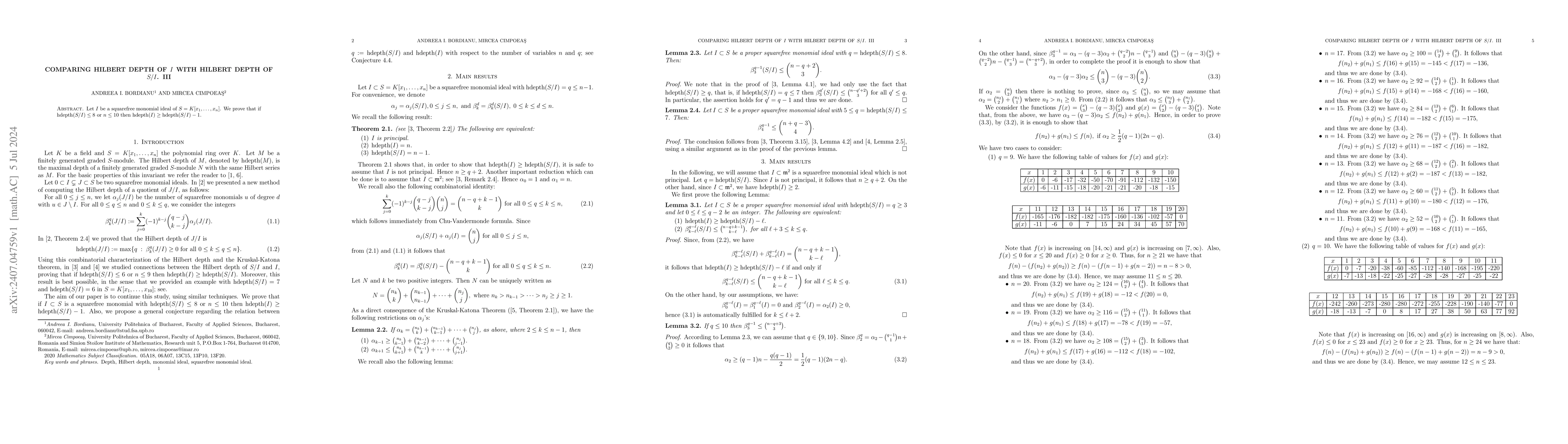 Thumbnail for Comparing Hilbert depth of $I$ with Hilbert depth of $S/I$. III