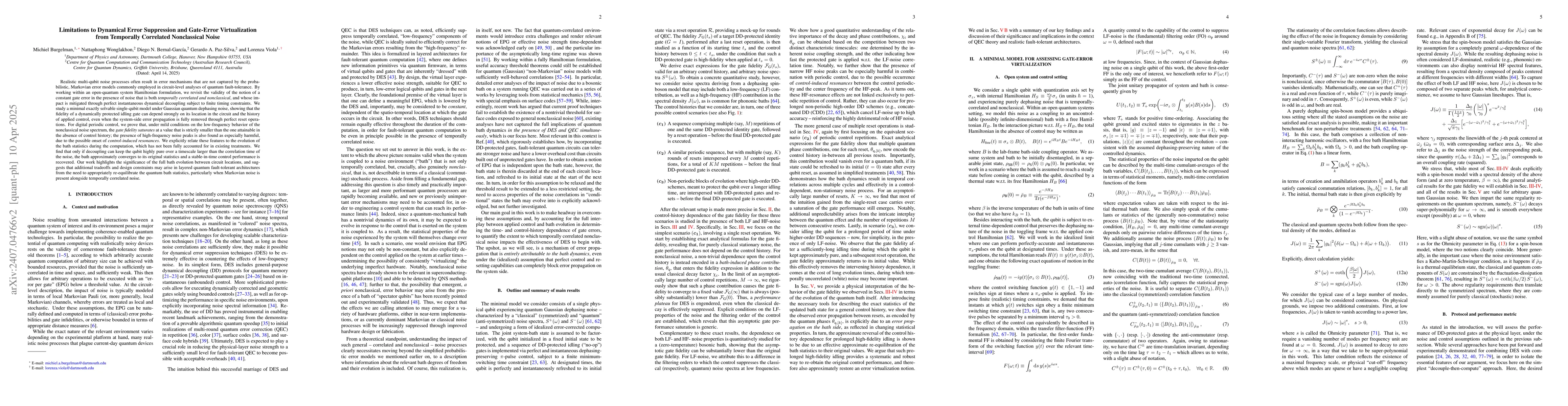 Thumbnail for Limitations to Dynamical Error Suppression and Gate-Error Virtualization
  from Temporally Correlated Nonclassical Noise
