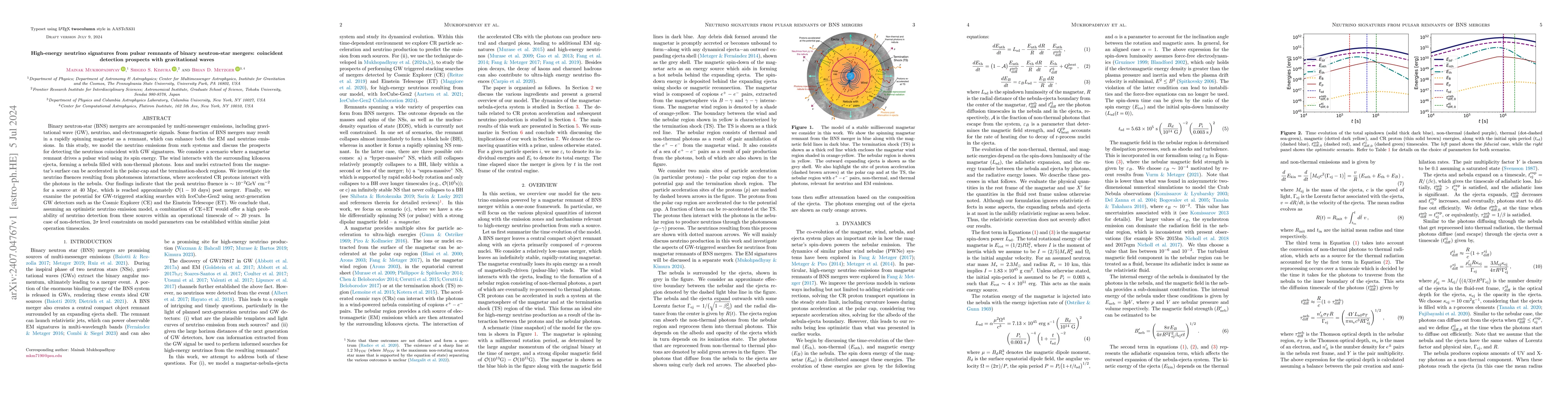Thumbnail for High-energy neutrino signatures from pulsar remnants of binary
  neutron-star mergers: coincident detection prospects with gravitational waves