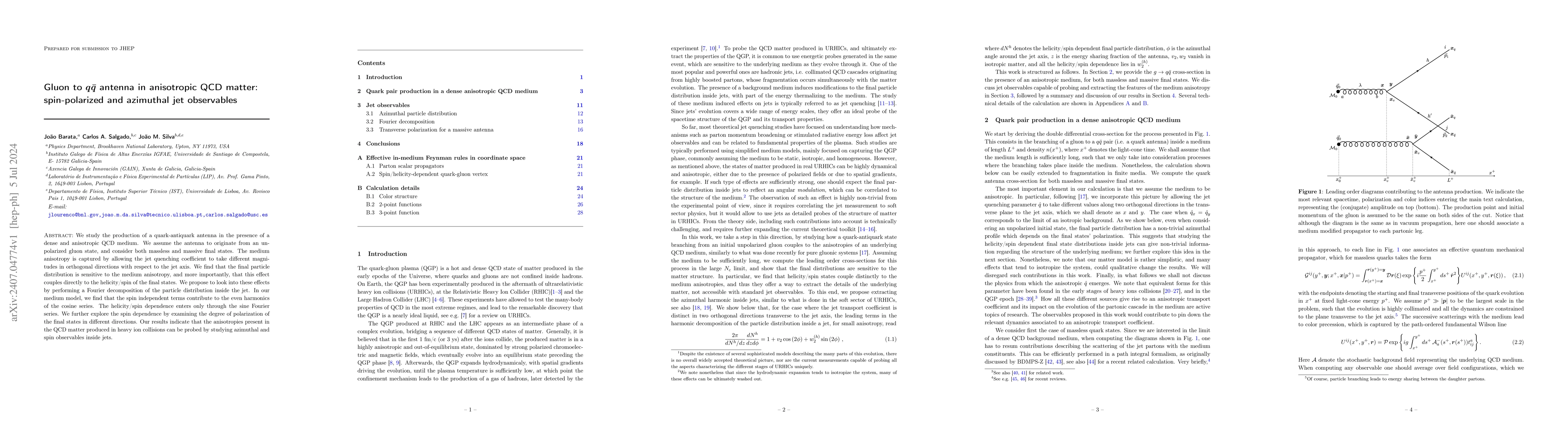 Thumbnail for Gluon to $q\bar q$ antenna in anisotropic QCD matter: spin-polarized and
  azimuthal jet observables