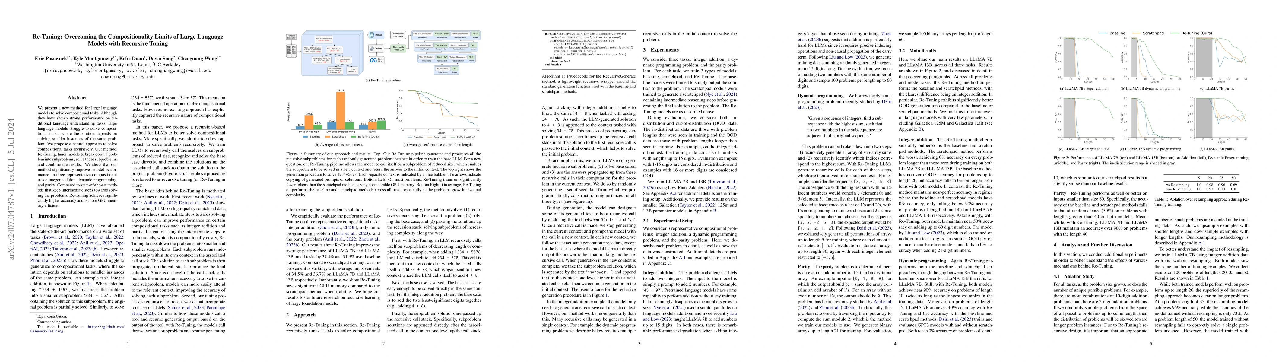 Thumbnail for Re-Tuning: Overcoming the Compositionality Limits of Large Language
  Models with Recursive Tuning