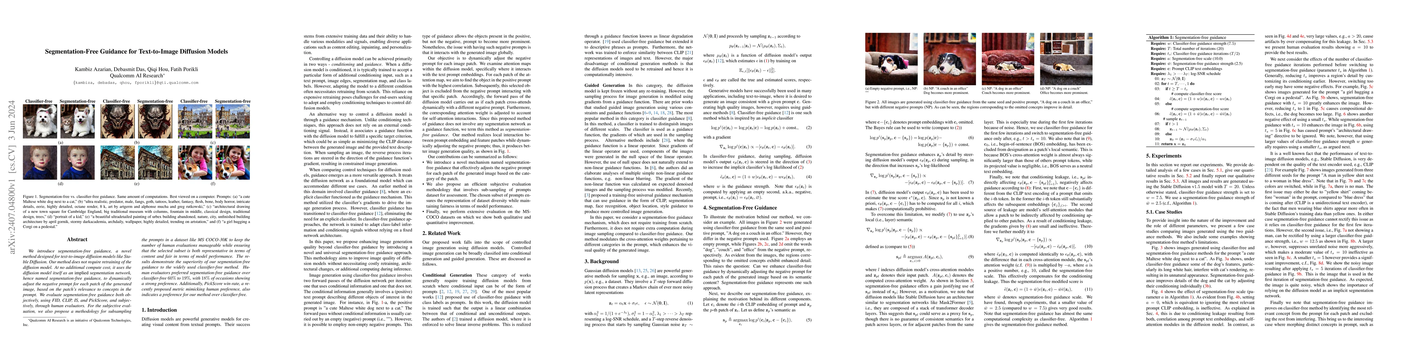 Thumbnail for Segmentation-Free Guidance for Text-to-Image Diffusion Models