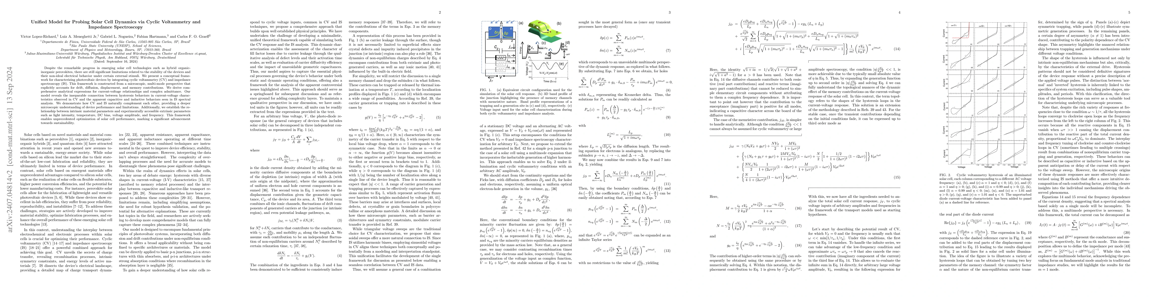 Thumbnail for Unified Model for Probing Solar Cell Dynamics via Cyclic Voltammetry and
  Impedance Spectroscopy