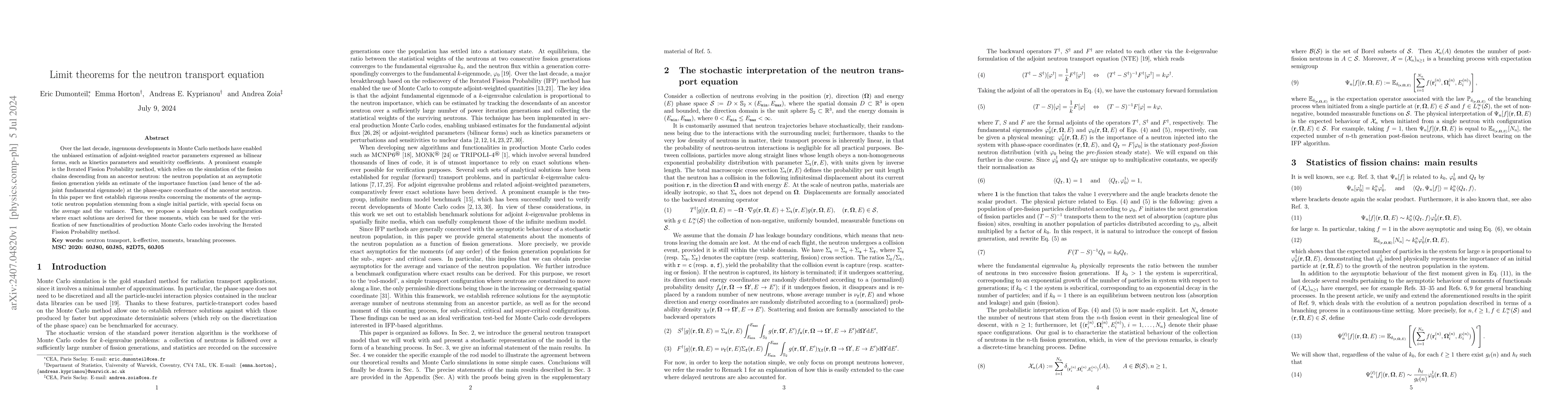 Thumbnail for Limit theorems for the neutron transport equation