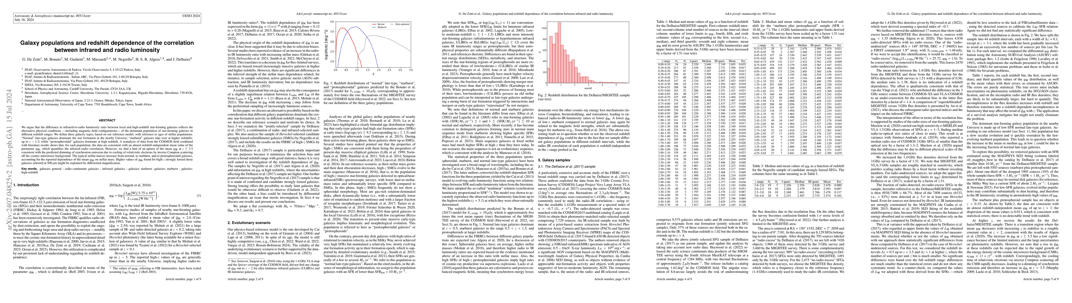 Thumbnail for Galaxy populations and redshift dependence of the correlation between
  infrared and radio luminosity