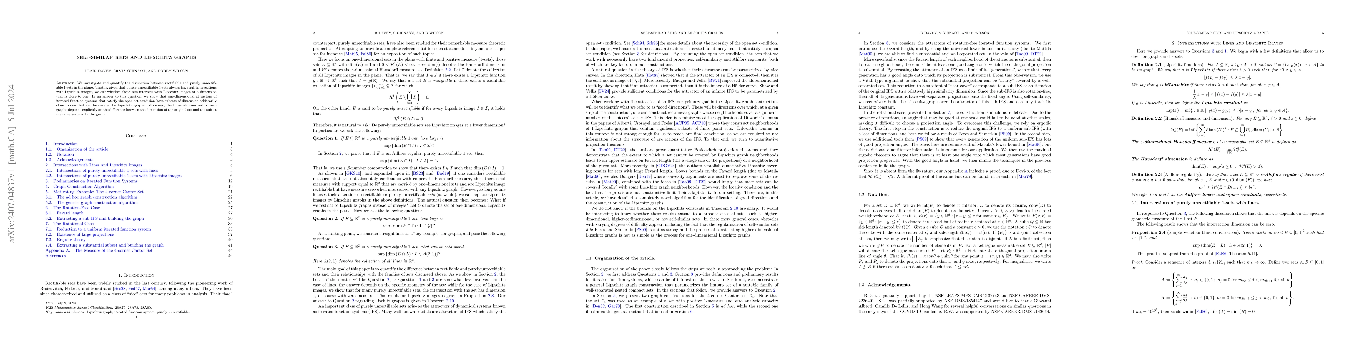 Thumbnail for Self-similar sets and Lipschitz graphs