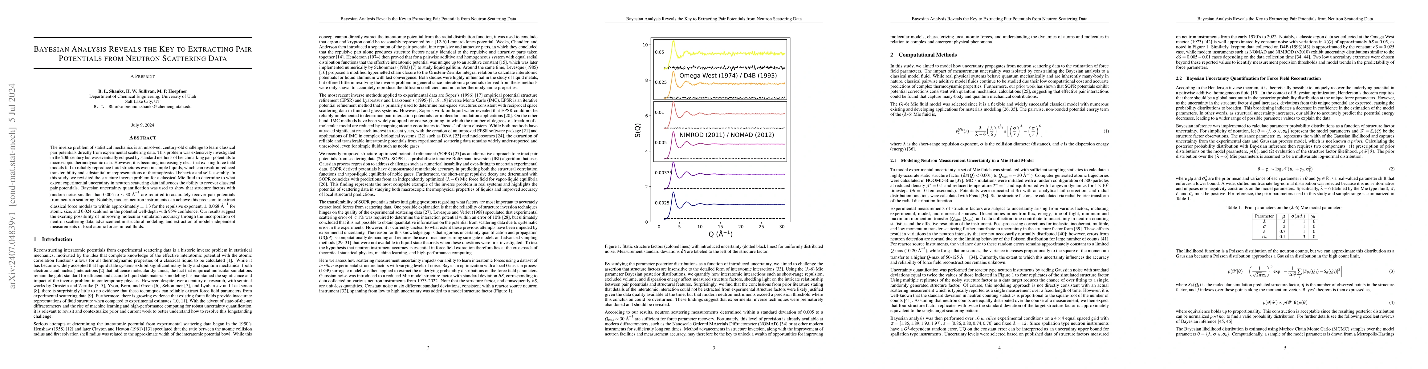 Thumbnail for Bayesian Analysis Reveals the Key to Extracting Pair Potentials from
  Neutron Scattering Data