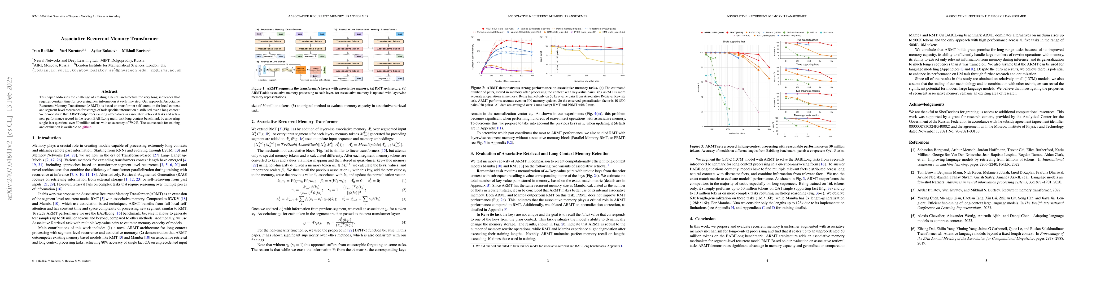 Thumbnail for Associative Recurrent Memory Transformer