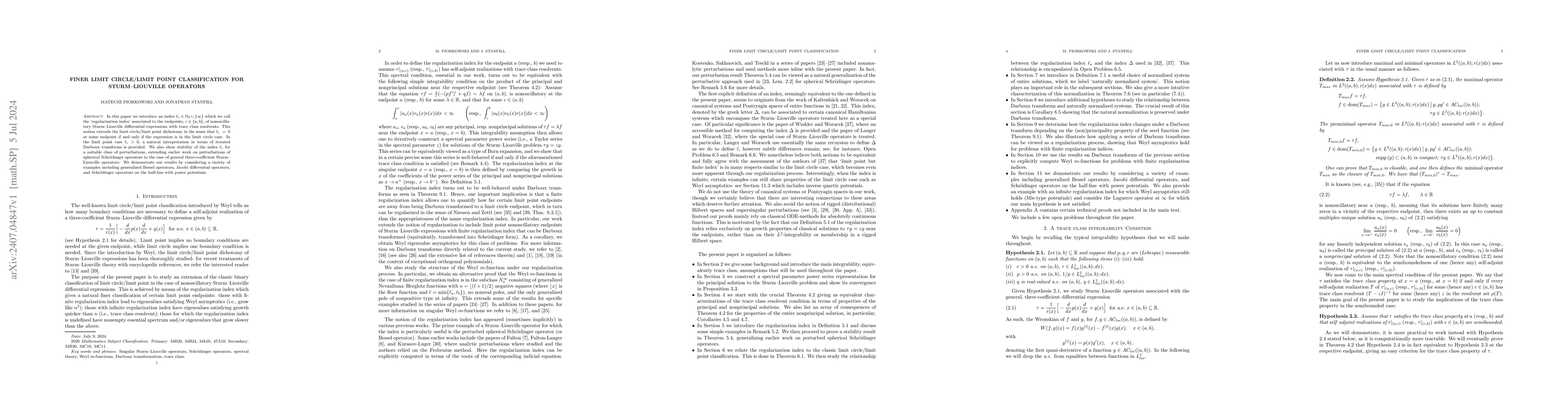 Thumbnail for Finer limit circle/limit point classification for Sturm-Liouville
  operators