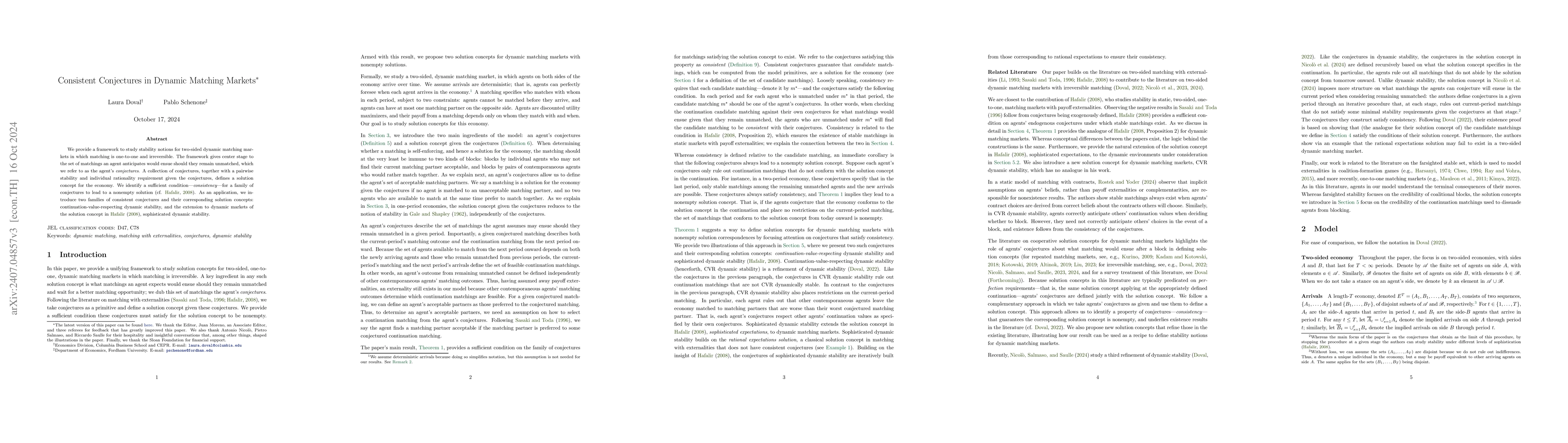 Thumbnail for Consistent Conjectures in Dynamic Matching Markets