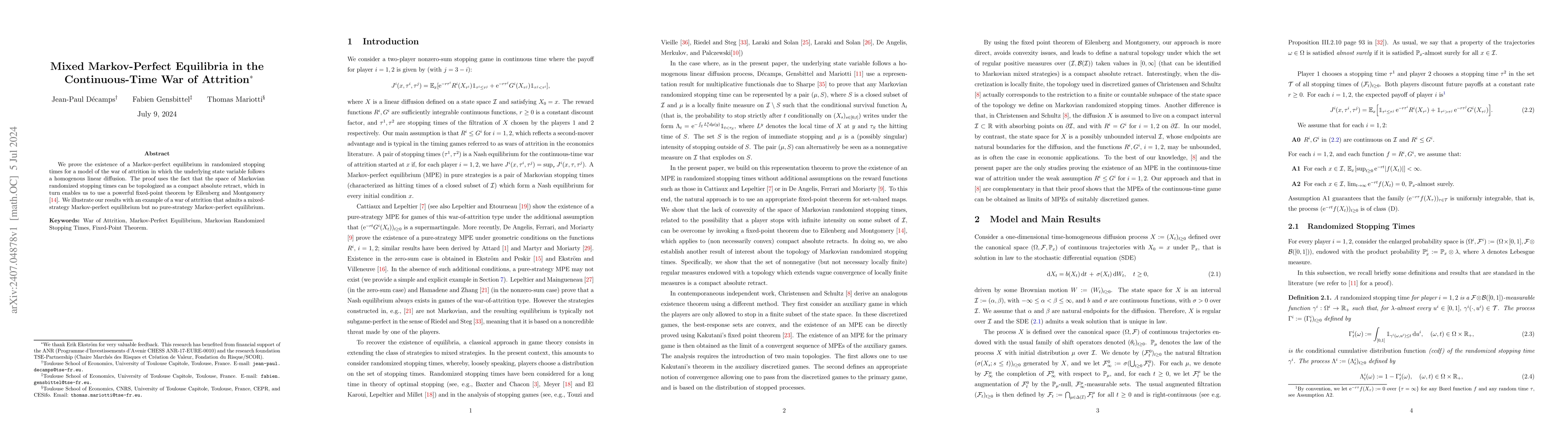 Thumbnail for Mixed Markov-Perfect Equilibria in the Continuous-Time War of Attrition
