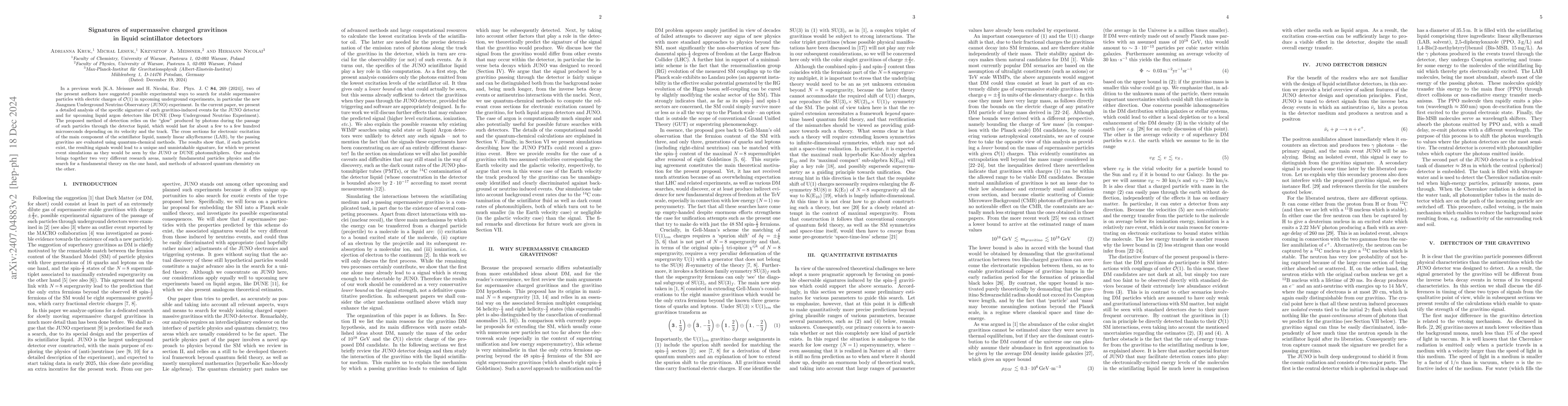 Thumbnail for Signatures of supermassive charged gravitinos in liquid scintillator
  detectors