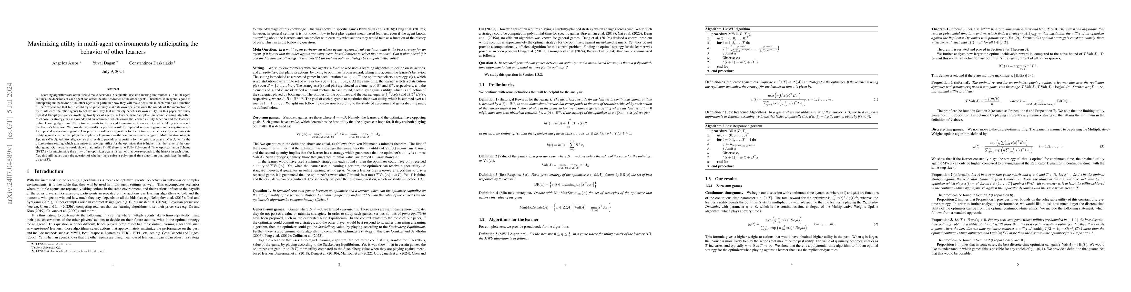 Thumbnail for Maximizing utility in multi-agent environments by anticipating the
  behavior of other learners