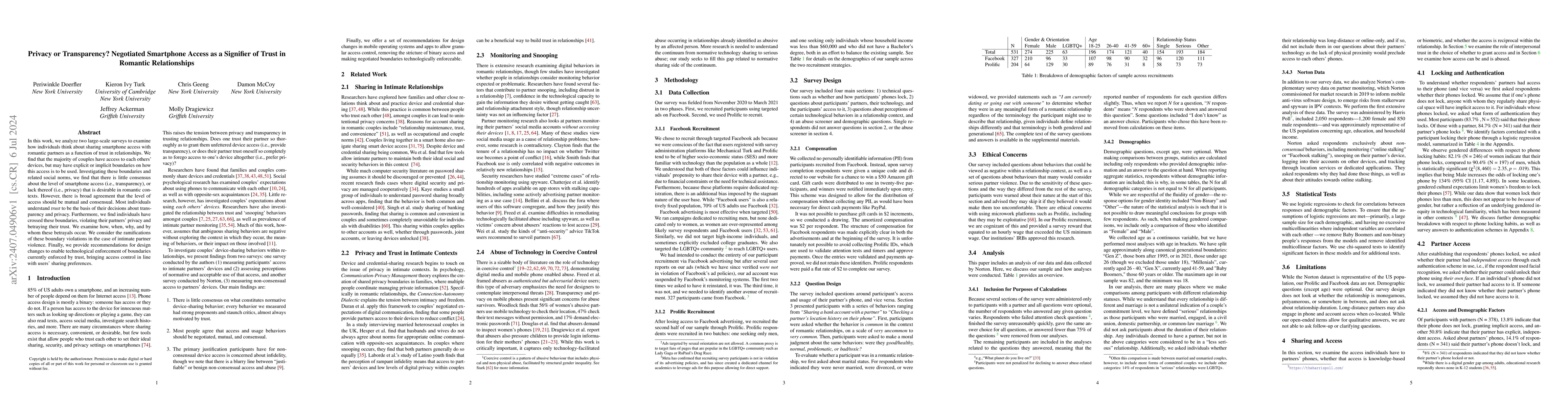 Thumbnail for Privacy or Transparency? Negotiated Smartphone Access as a Signifier of
  Trust in Romantic Relationships
