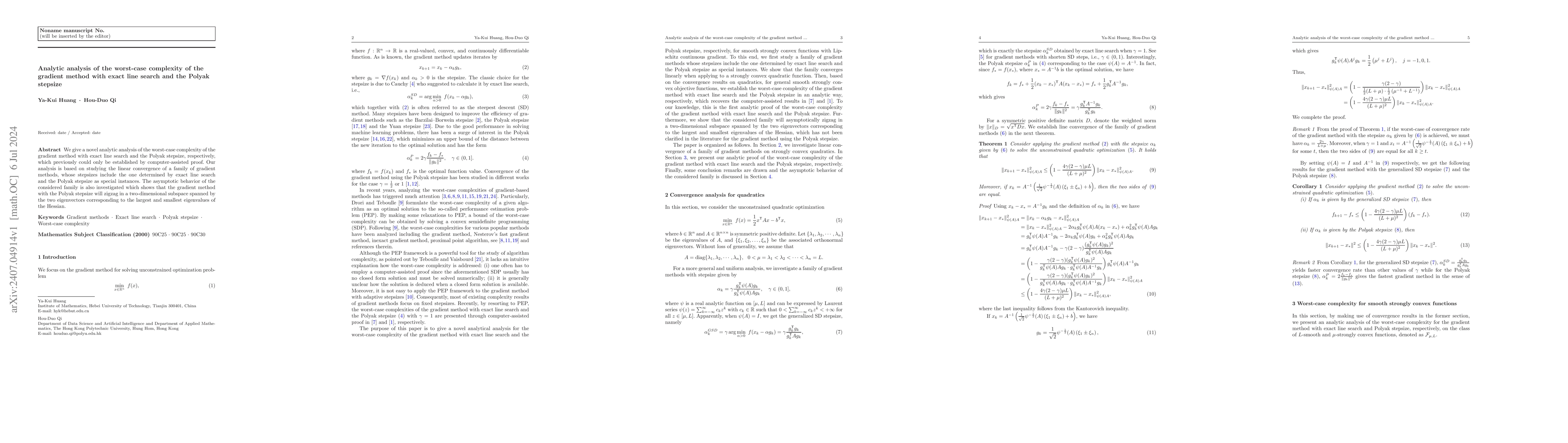 Thumbnail for Analytic analysis of the worst-case complexity of the gradient method
  with exact line search and the Polyak stepsize
