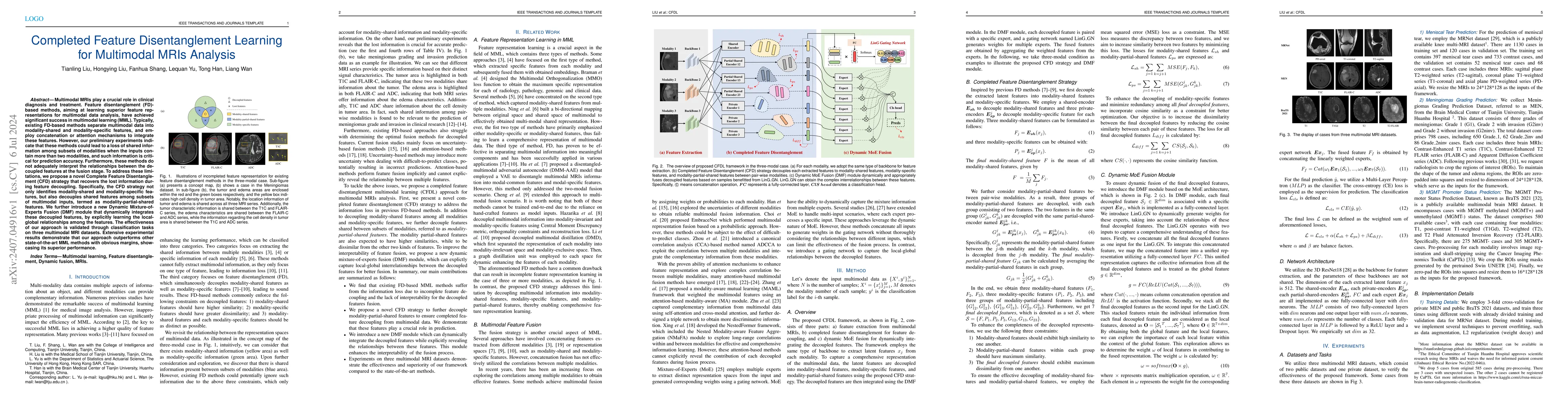 Thumbnail for Completed Feature Disentanglement Learning for Multimodal MRIs Analysis