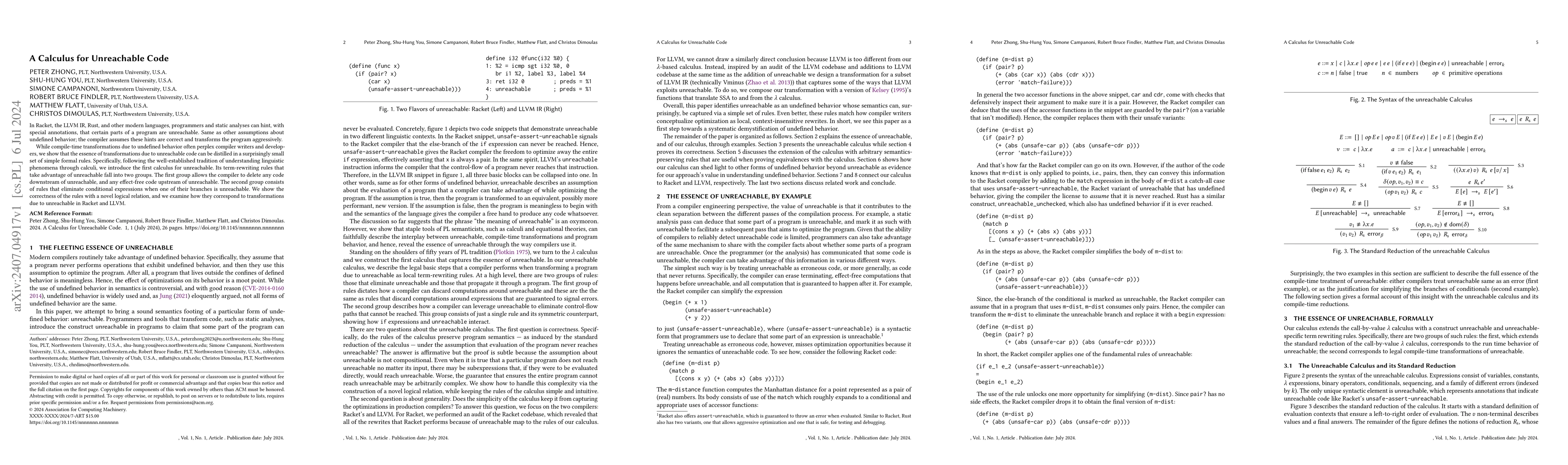 Thumbnail for A Calculus for Unreachable Code