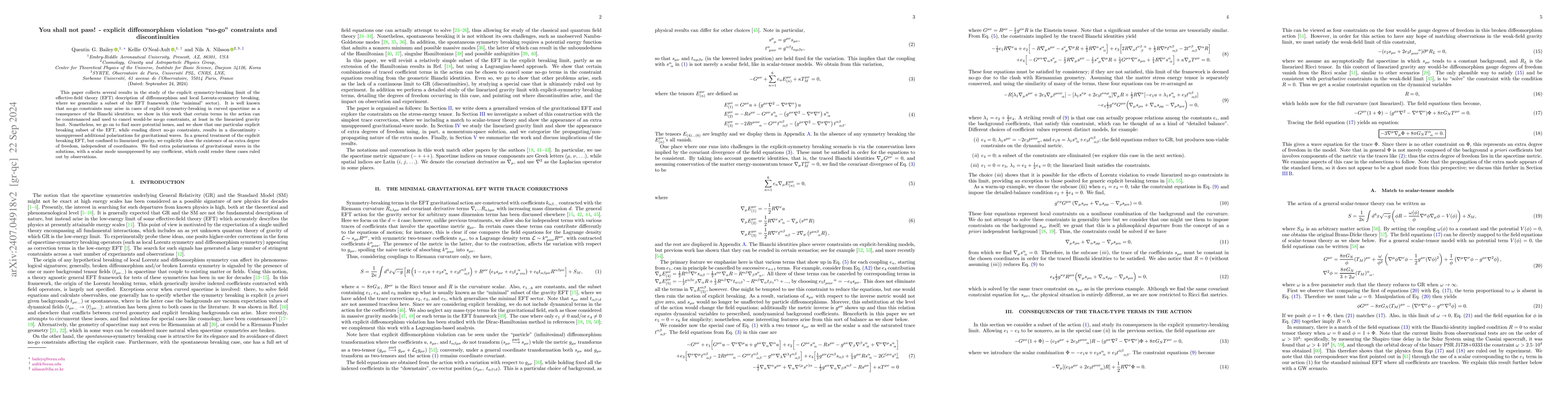 Thumbnail for You shall not pass! -- explicit diffeomorphism violation "no-go"
  constraints and discontinuities