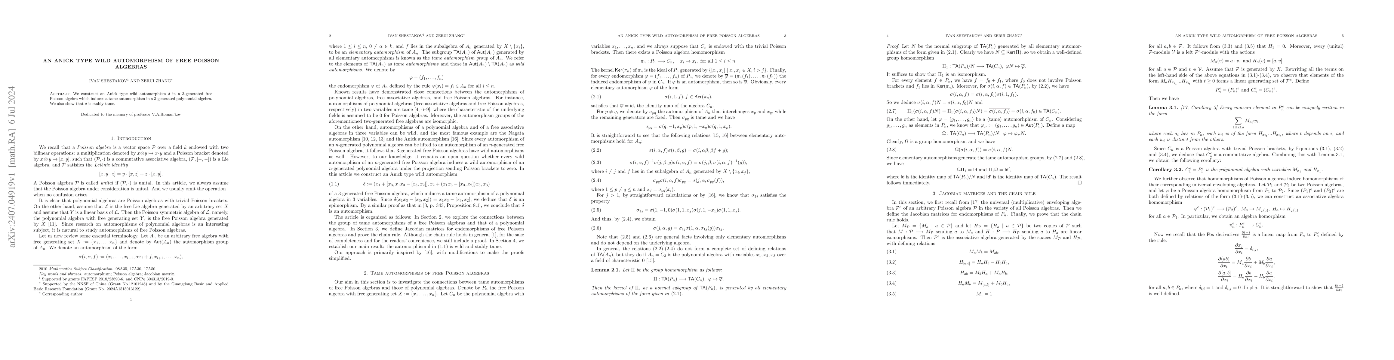 Thumbnail for An Anick type wild automorphism of free Poisson algebras