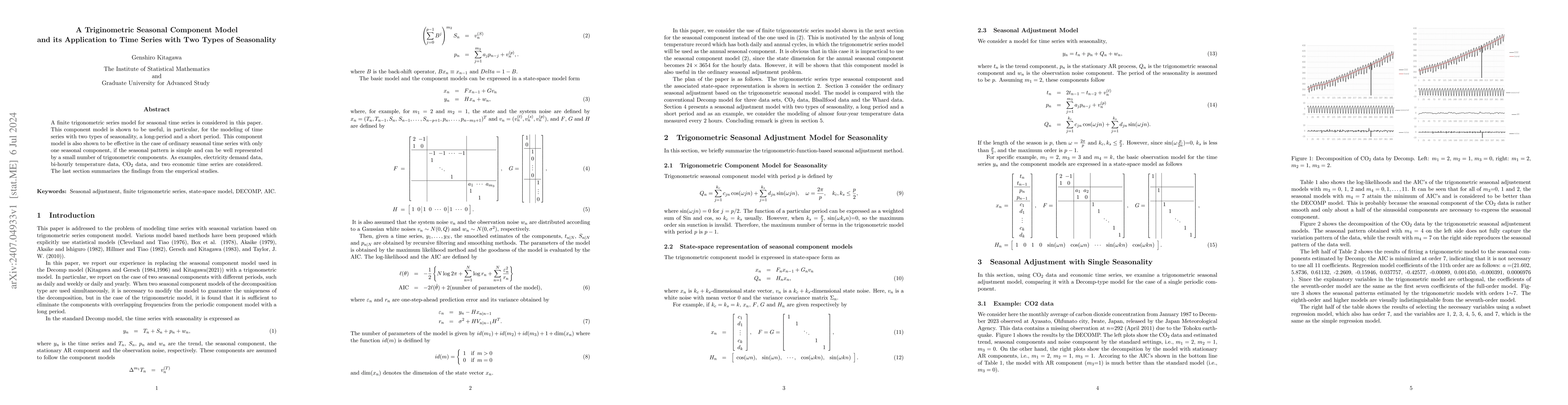 Thumbnail for A Triginometric Seasonal Component Model and its Application to Time
  Series with Two Types of Seasonality