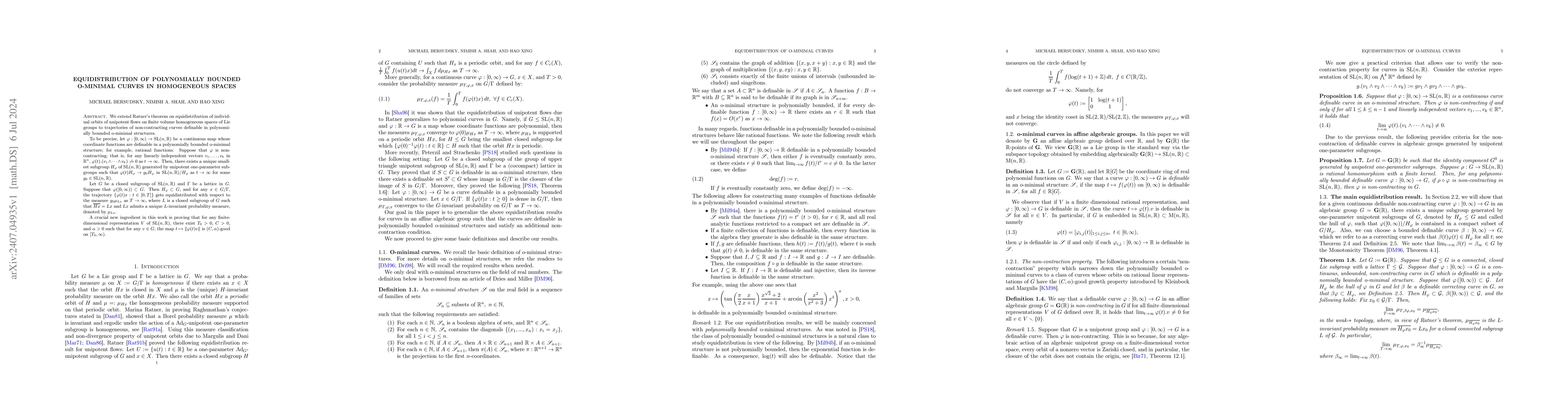 Thumbnail for Equidistribution of polynomially bounded o-minimal curves in homogeneous
  spaces