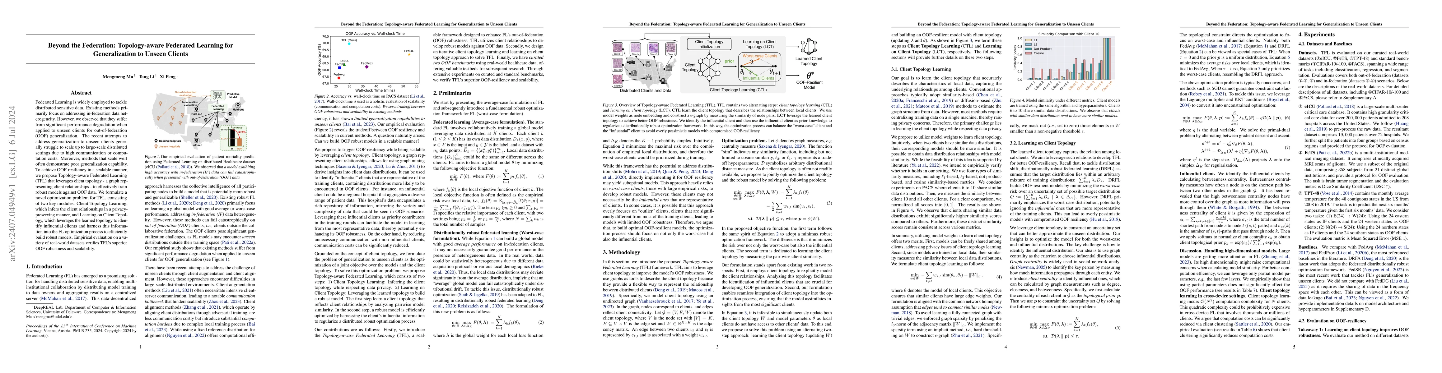 Thumbnail for Beyond the Federation: Topology-aware Federated Learning for
  Generalization to Unseen Clients