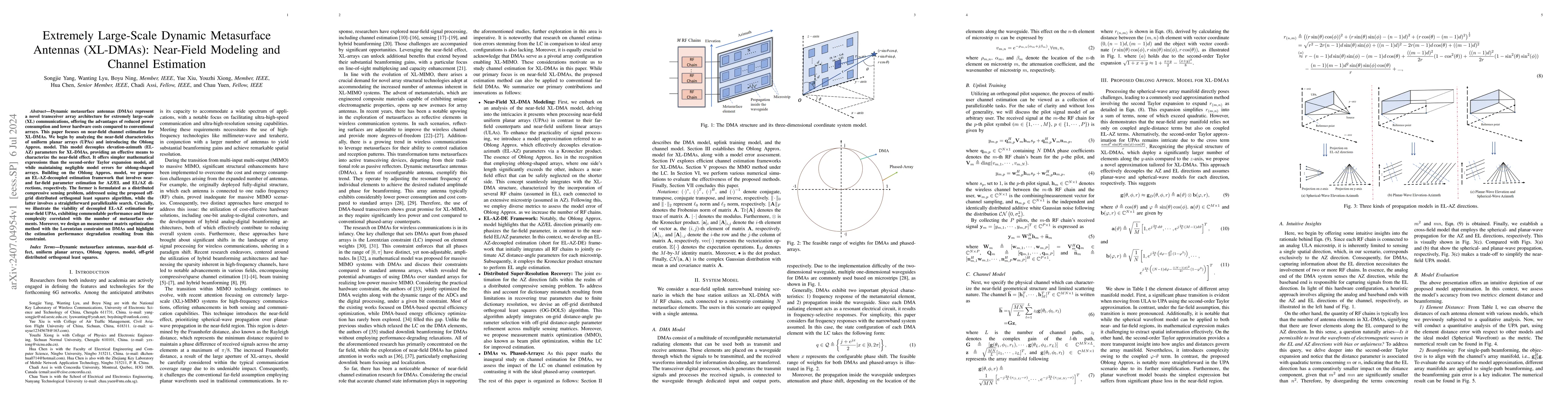 Thumbnail for Extremely Large-Scale Dynamic Metasurface Antennas (XL-DMAs): Near-Field
  Modeling and Channel Estimation