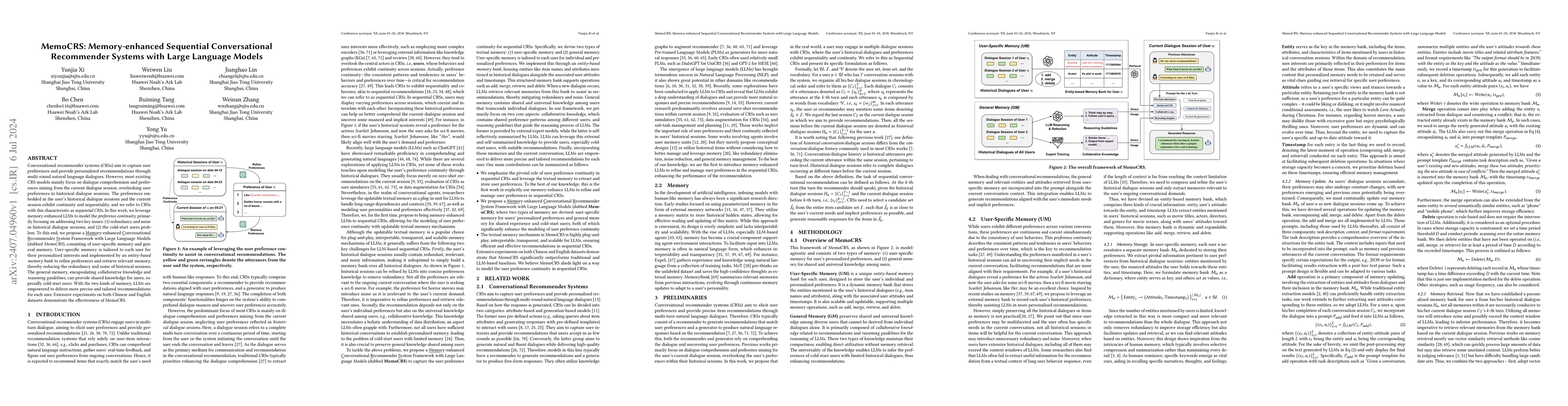 Thumbnail for MemoCRS: Memory-enhanced Sequential Conversational Recommender Systems
  with Large Language Models