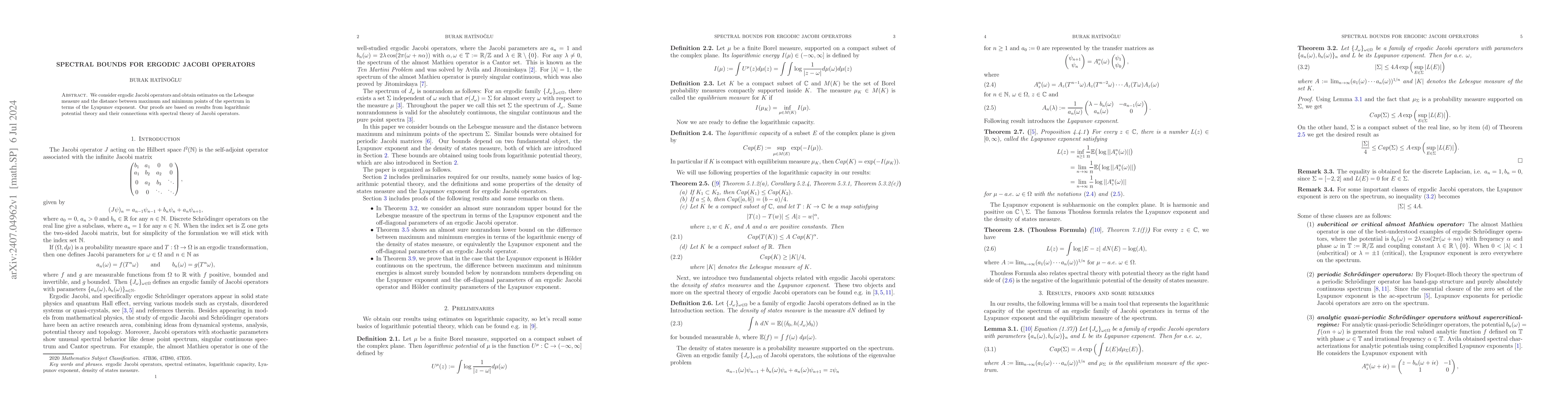 Thumbnail for Spectral bounds for ergodic Jacobi operators