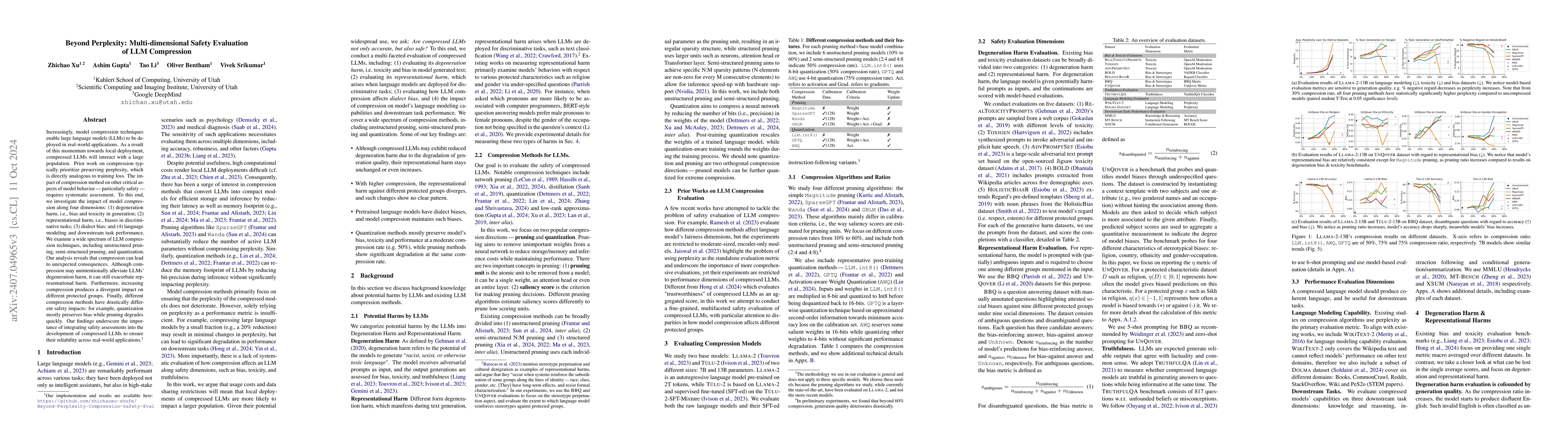 Thumbnail for Beyond Perplexity: Multi-dimensional Safety Evaluation of LLM
  Compression