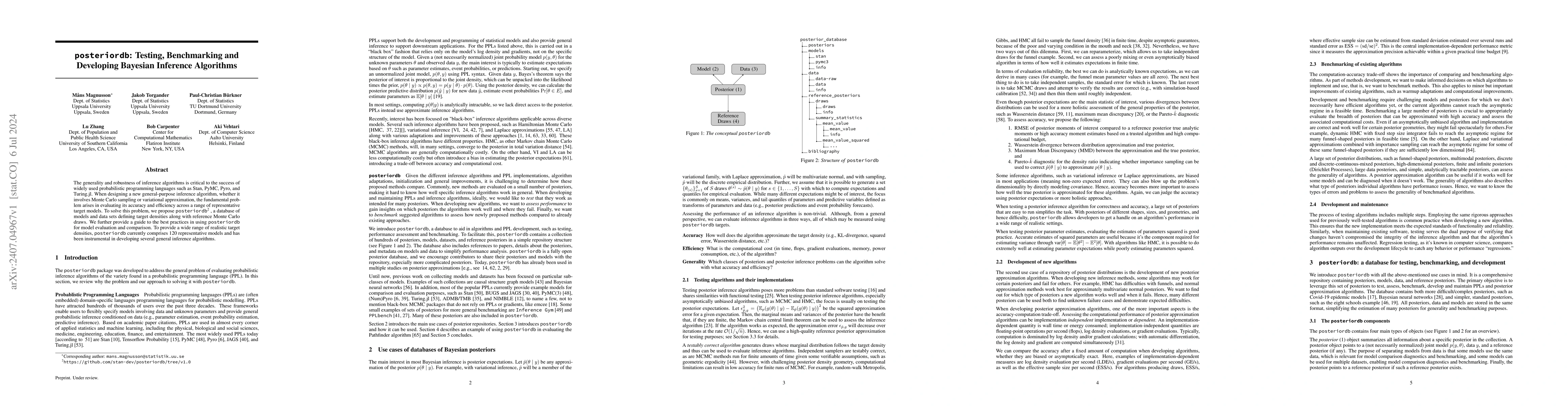 Thumbnail for posteriordb: Testing, Benchmarking and Developing Bayesian Inference
  Algorithms