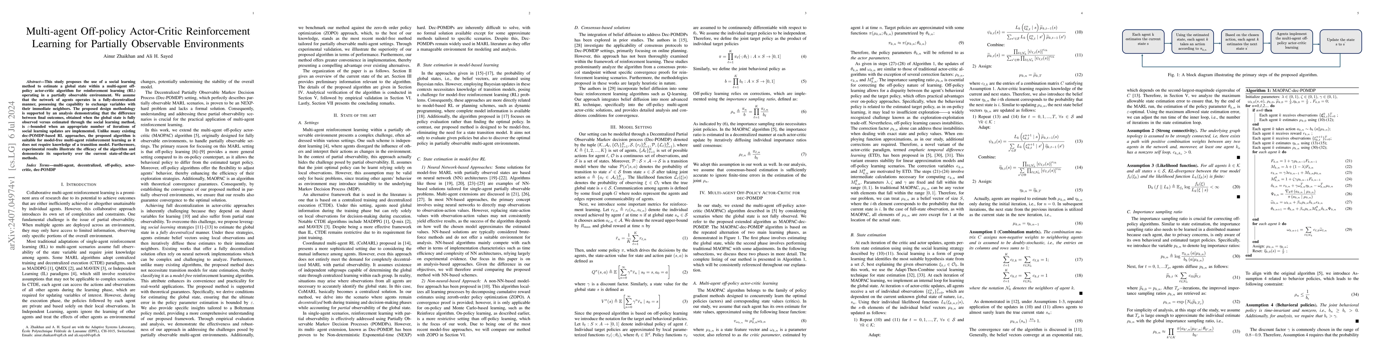 Thumbnail for Multi-agent Off-policy Actor-Critic Reinforcement Learning for Partially
  Observable Environments