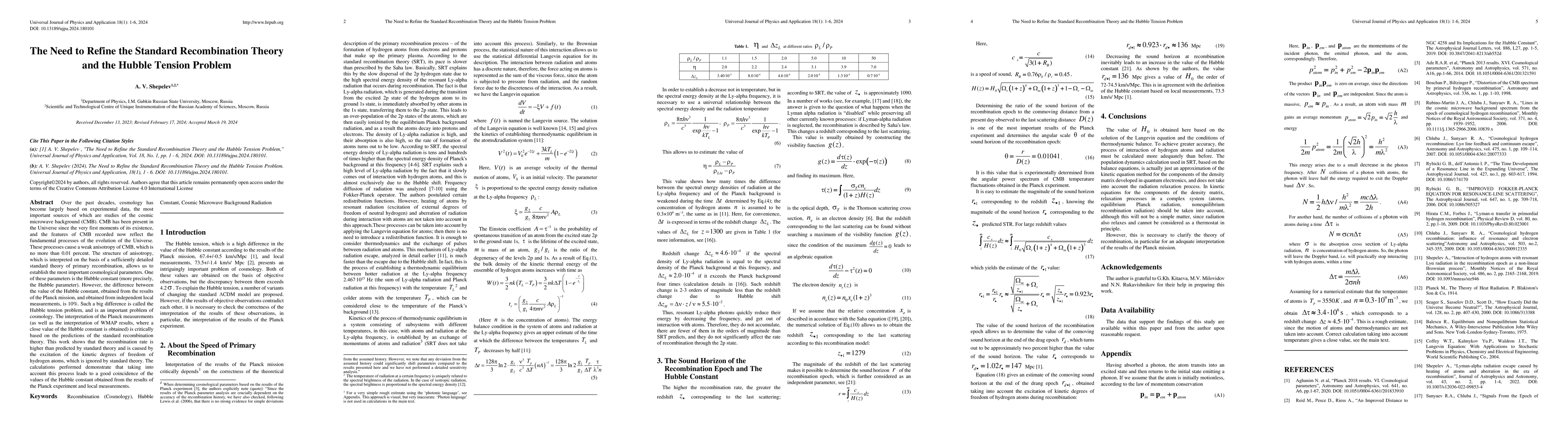 Thumbnail for The need to refine the standard recombination theory and the Hubble
  tension problem