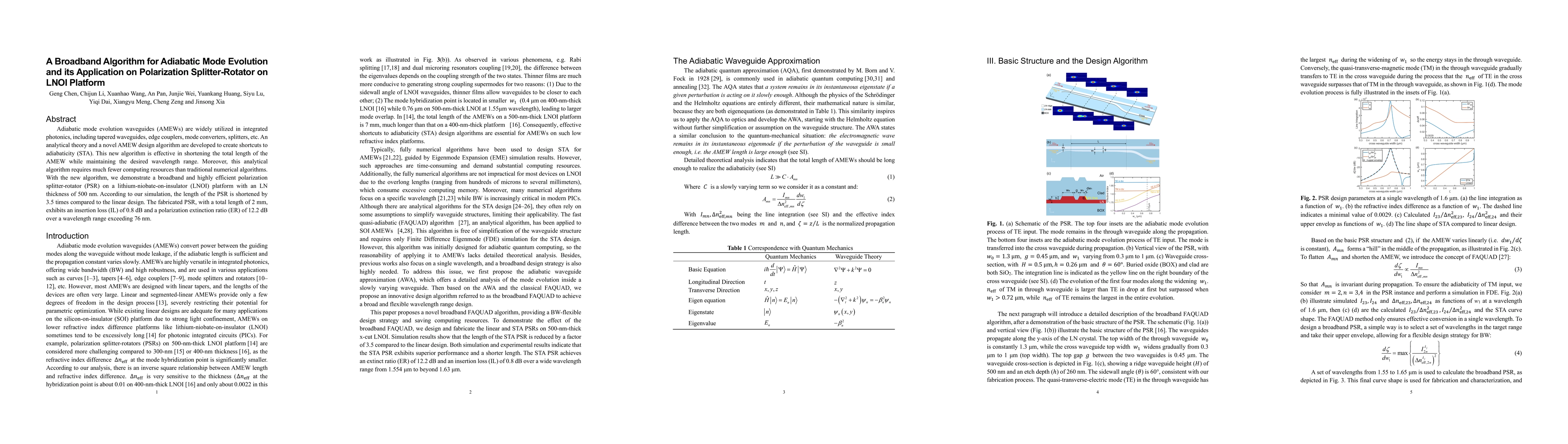 Thumbnail for A Broadband Algorithm for Adiabatic Mode Evolution and its Application
  on Polarization Splitter-Rotator on LNOI Platform