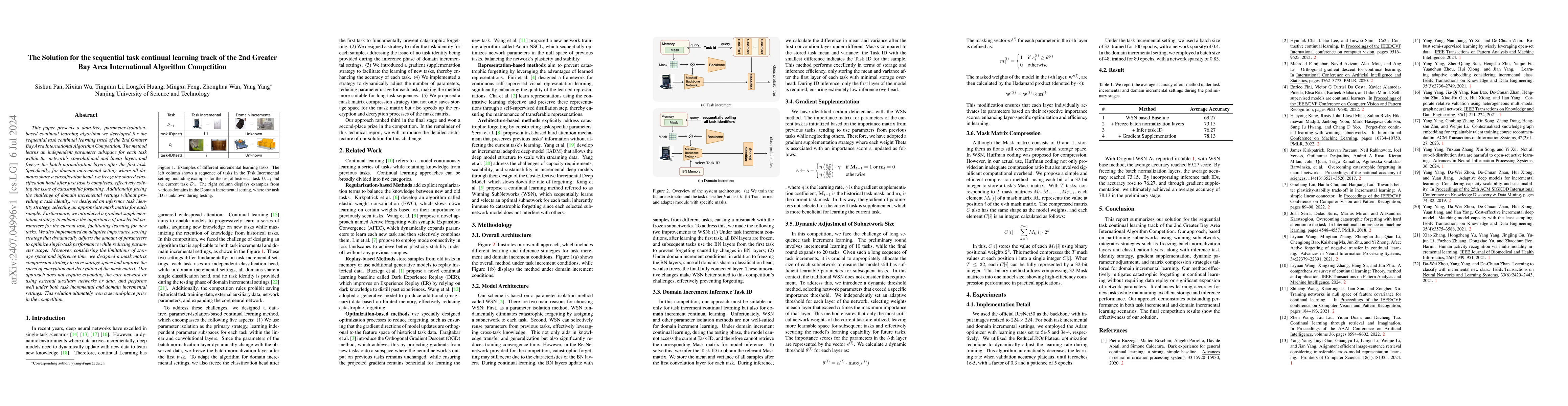 Thumbnail for The Solution for the sequential task continual learning track of the 2nd
  Greater Bay Area International Algorithm Competition