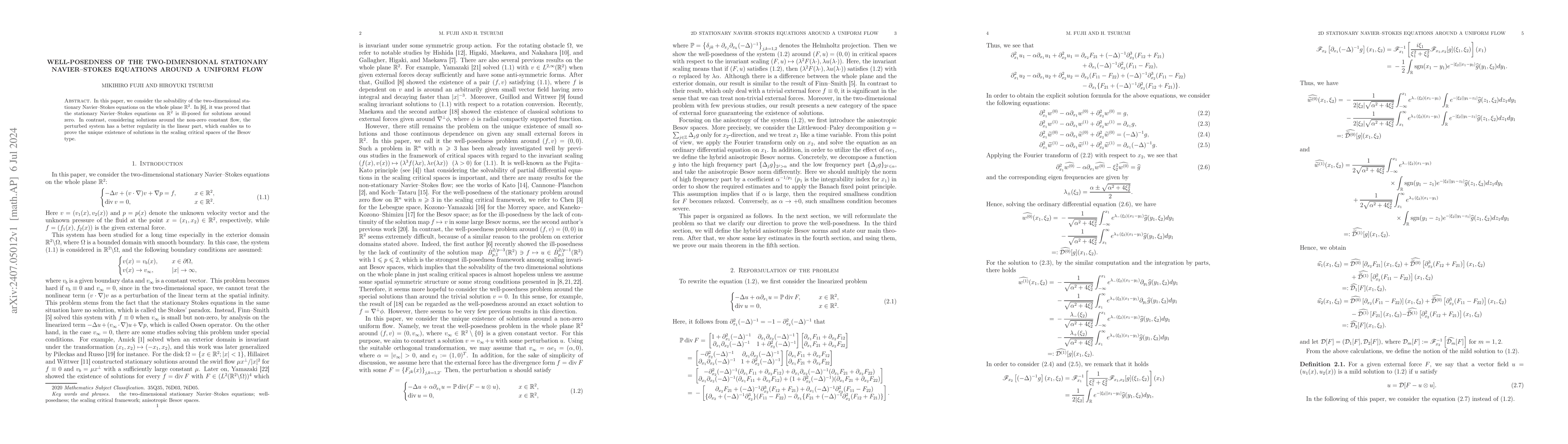 Thumbnail for Well-posedness of the two-dimensional stationary Navier--Stokes
  equations around a uniform flow